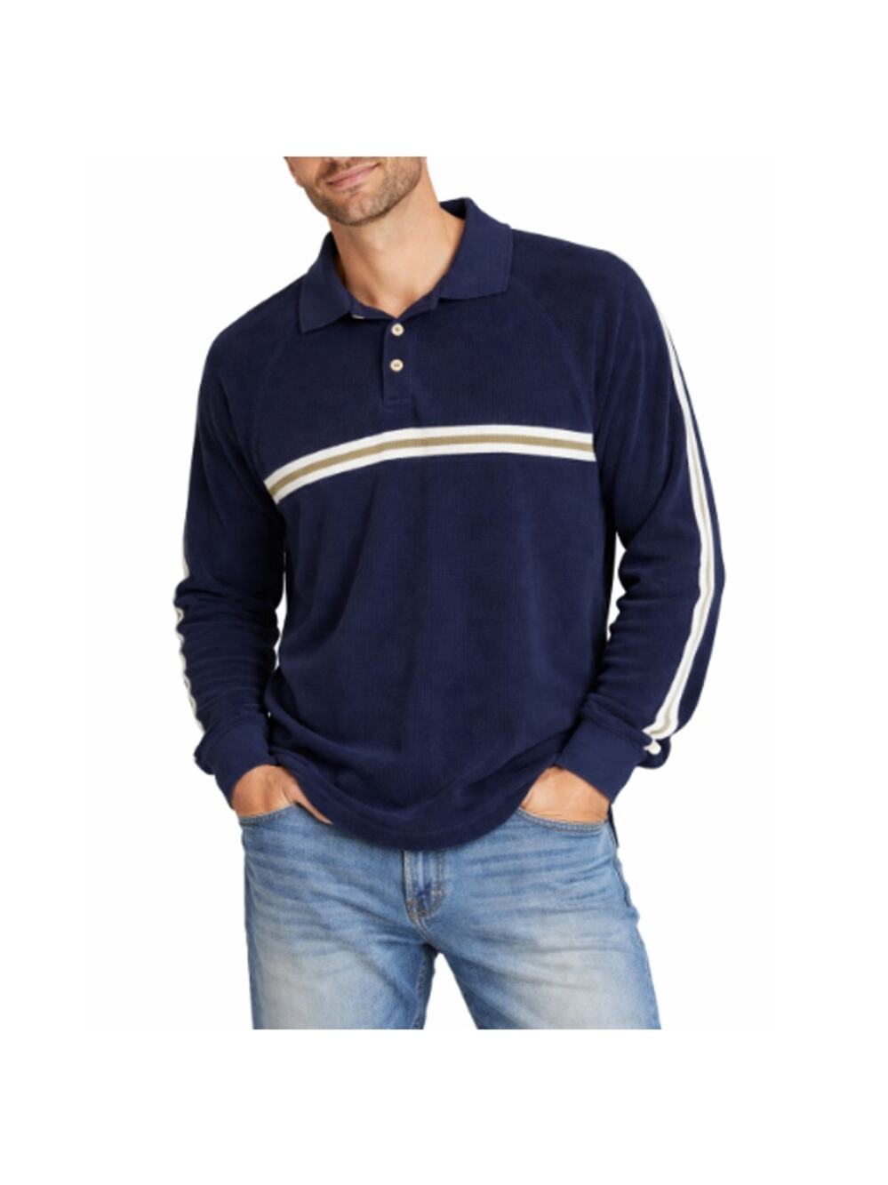Quiksilver Men’s Navy Blue Stripe Long Sleeve Polo T-Shirt Size M